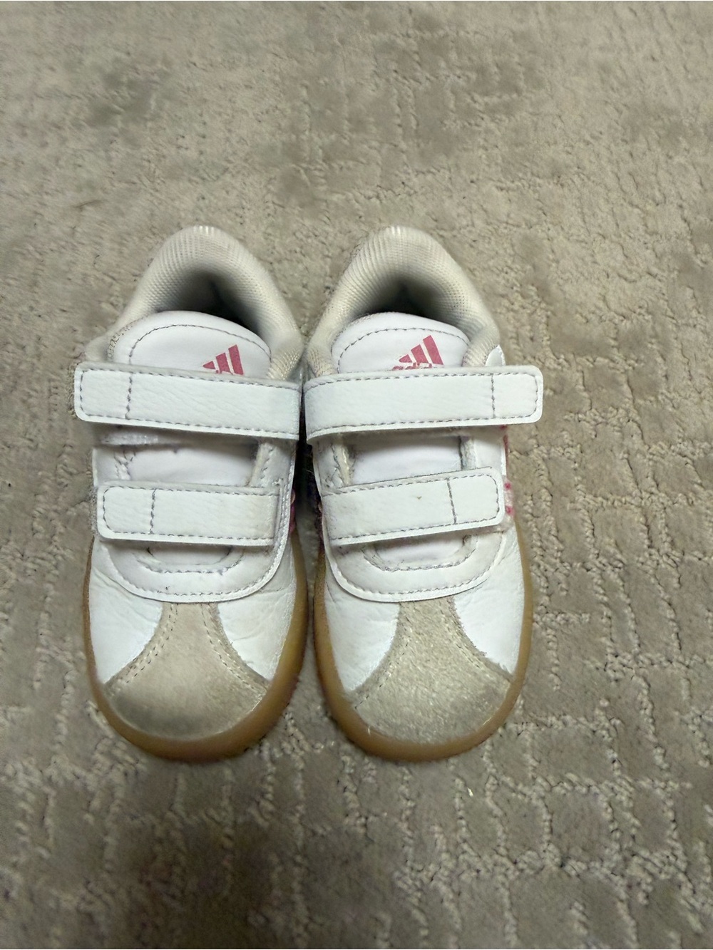 adidas White and Pink Hook-and-Loop Toddler Sneakers